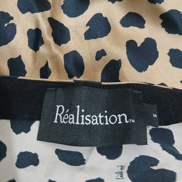 Realisation par womens medium silk skirt leopard tan black midi elastic waist - Picture 7 of 8